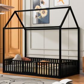 Double Metal Bed With Fence And Door, Black
