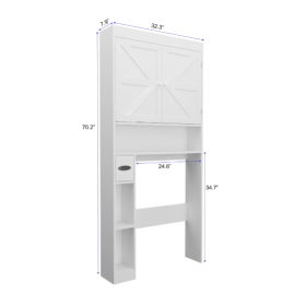 Over The Toilet Storage Cabinet With 2 Door  Home Space Saving Toilet Rack, Farmhouse Style For Bathroom, Restroom, Laundry