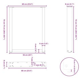 vidaXL ruokapöydän jalat U-muotoiset 2 kpl Musta 60x(72-73) cm Teräs