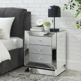 W 22 X D 16.5 X H26.4 Elegant Mirror Three Drawer Cabinet, Drawer Inlaid With Diamond Glass Mirror Three Drawer Cabinet, Suitable For Corridor, Living