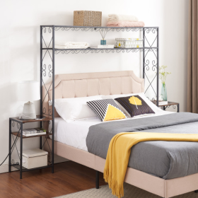 Queen Bed Frame With 2 Nightstands Headboards With Storage Cabinet, Headboard With Shelves, Bookcase Headboard Queen Easy Assembly For Bedroom Iron An