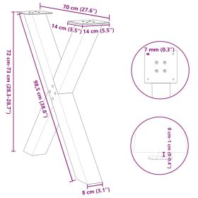 vidaXL Söögilaua jalad X-kujuline 2 tk Must 70x(72-73) cm Teras