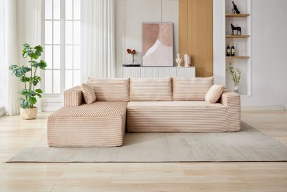L-Shaped Compression Sofa Bed, Convertible Sectional Sofa With Pillow Back Support - Foldable Floor Couch Lounger, Corduroy Fabric Futon Sleeper For L