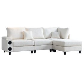 104''x65'' Modern Sectional Deep Seat Sofa with wireless Charging,USB Charging Port,4seat Boucle Modular Couch with2pcs toss pillows